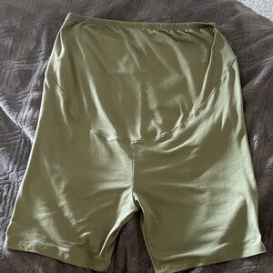 Olive High-Waist Maternity Shorts